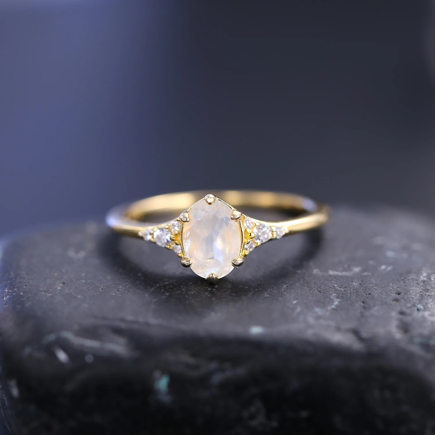 Elegant Moonstone Ring - Gold Plated, Ideal for Engagement, Anniversary, or Special Occasions, Delicate Design, Premium Quality Jewelry