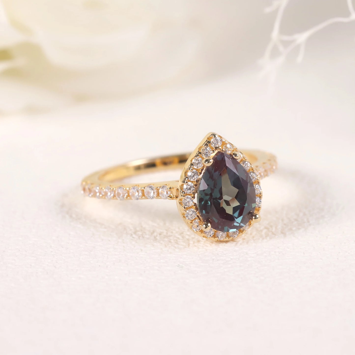 Pear-Shaped Lab Alexandrite Engagement Ring in Sterling Silver - Choosen Jewelry