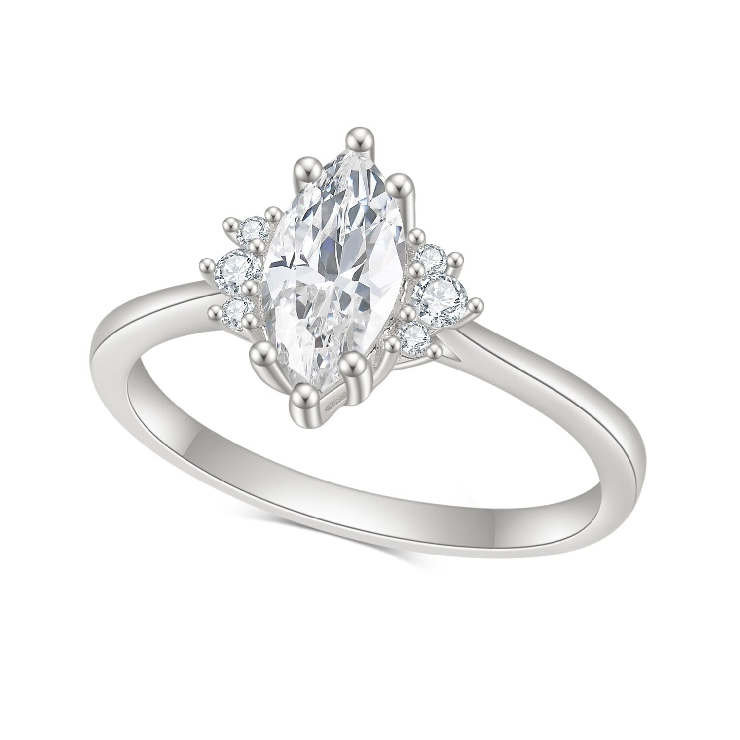 White Gold Plated marquise moissanite ring 