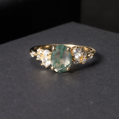 Moss Agate Cluster Ring