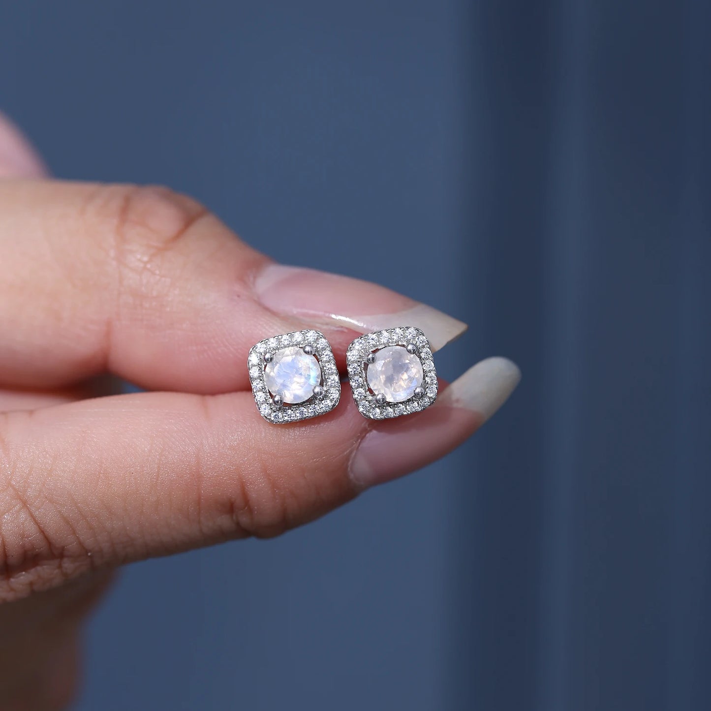 Dainty 5mm Moonstone Stud Earrings - June Birthstone - 925 Sterling Silver - Choosen Jewelry