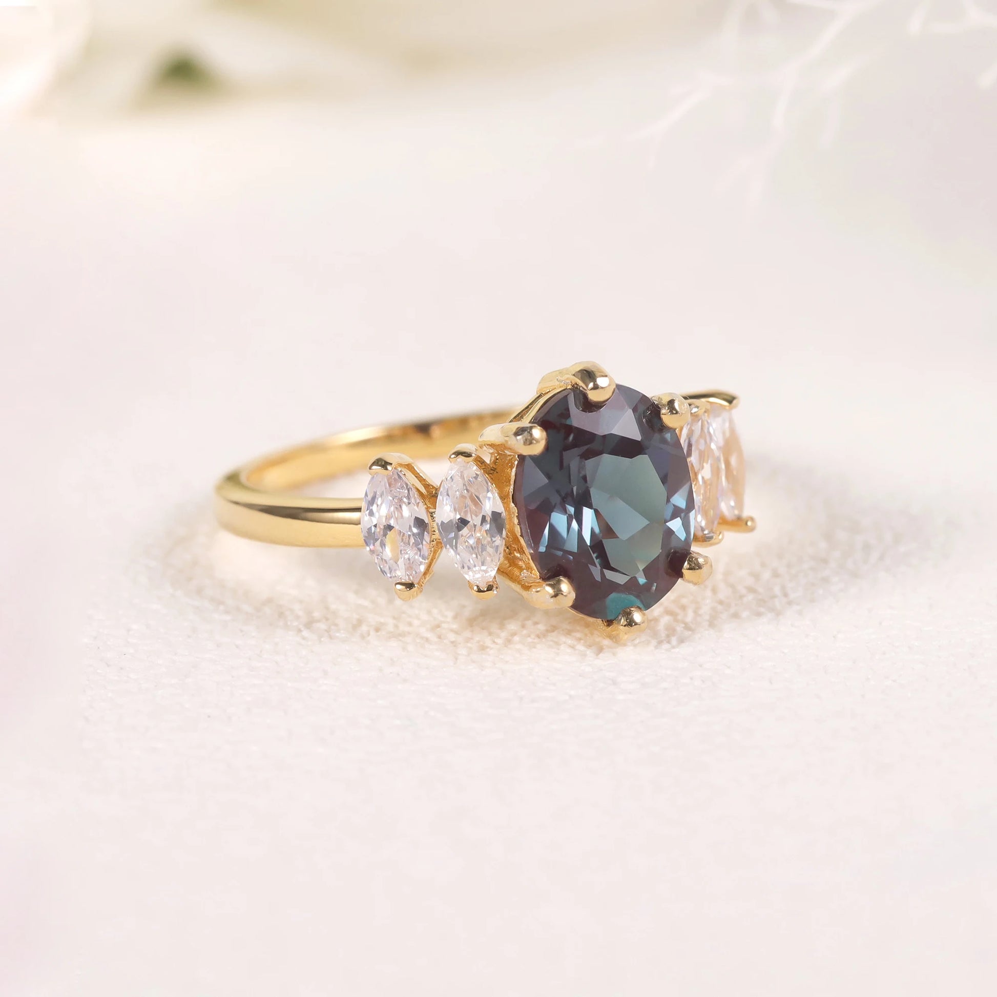 Color-Changing Lab Alexandrite Engagement Ring | 14K Gold Plated Sterling Silver | Choosen Jewelry