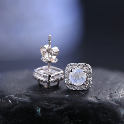 Dainty 5mm Moonstone Stud Earrings - June Birthstone - 925 Sterling Silver - Choosen Jewelry