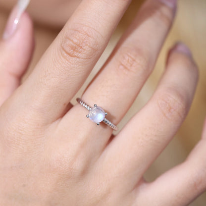 Textured Milky Blue Moonstone Ring in 925 Sterling Silver by Choosen Jewelry - Classic Wedding Band