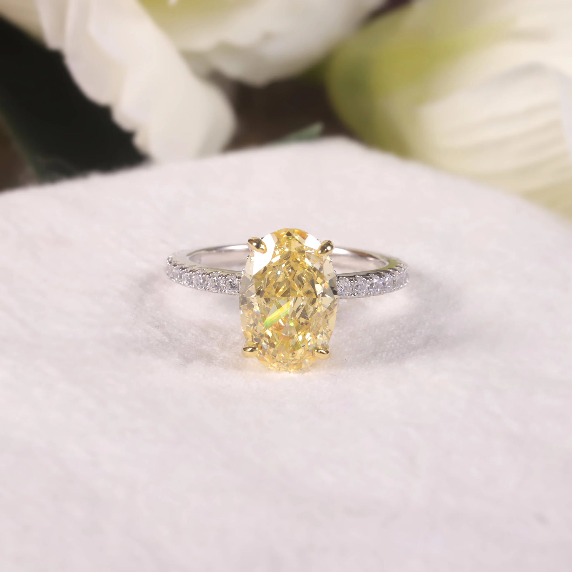 Oval Yellow CZ Diamond Engagement Ring - 925 Sterling Silver - Choosen Jewelry