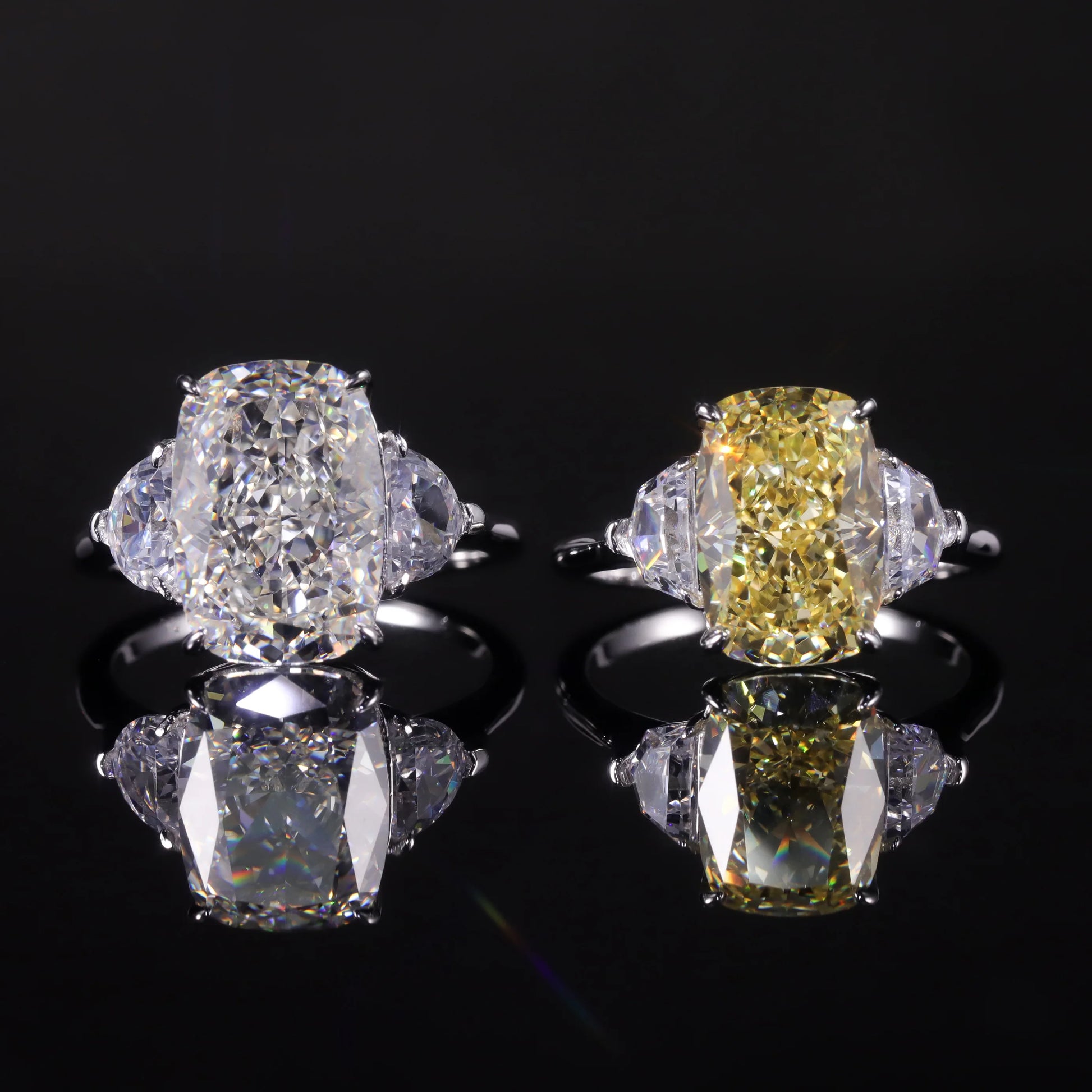 Choosen Jewelry: Fancy Light Yellow CZ Three Stone Engagement Ring in 925 Sterling Silver