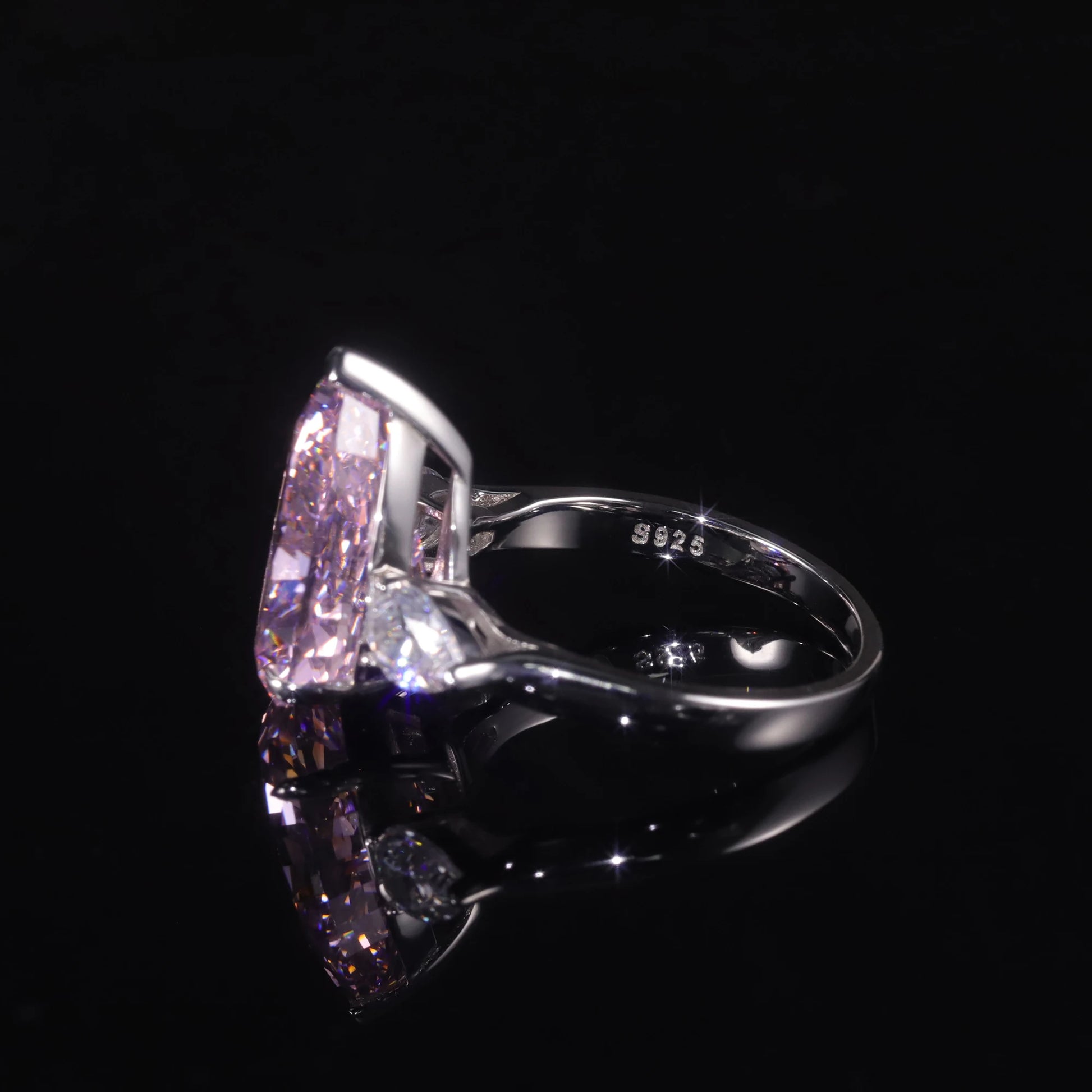 Choosen Jewelry: Pear-shaped Ruby & CZ Three Stone Engagement Ring in 925 Sterling Silver