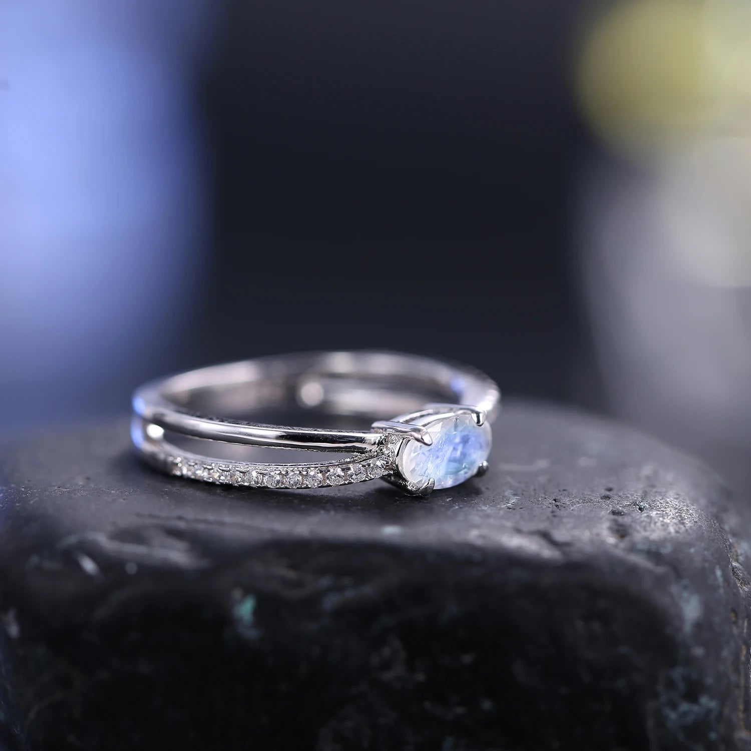 Sterling Silver Moonstone Engagement Ring - June Birthstone Promise Ring by Choosen Jewelry