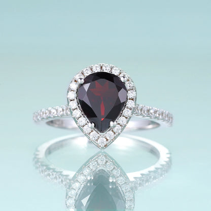 Oval Garnet Halo Engagement Ring | Sterling Silver | Choosen Jewelry