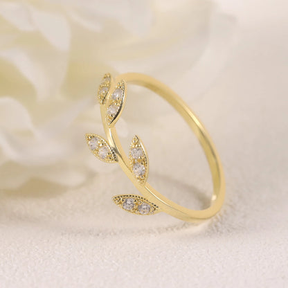 Art Nouveau Moissanite Wedding Band | 14K Gold Leaves Branch Ring | Choosen Jewelry