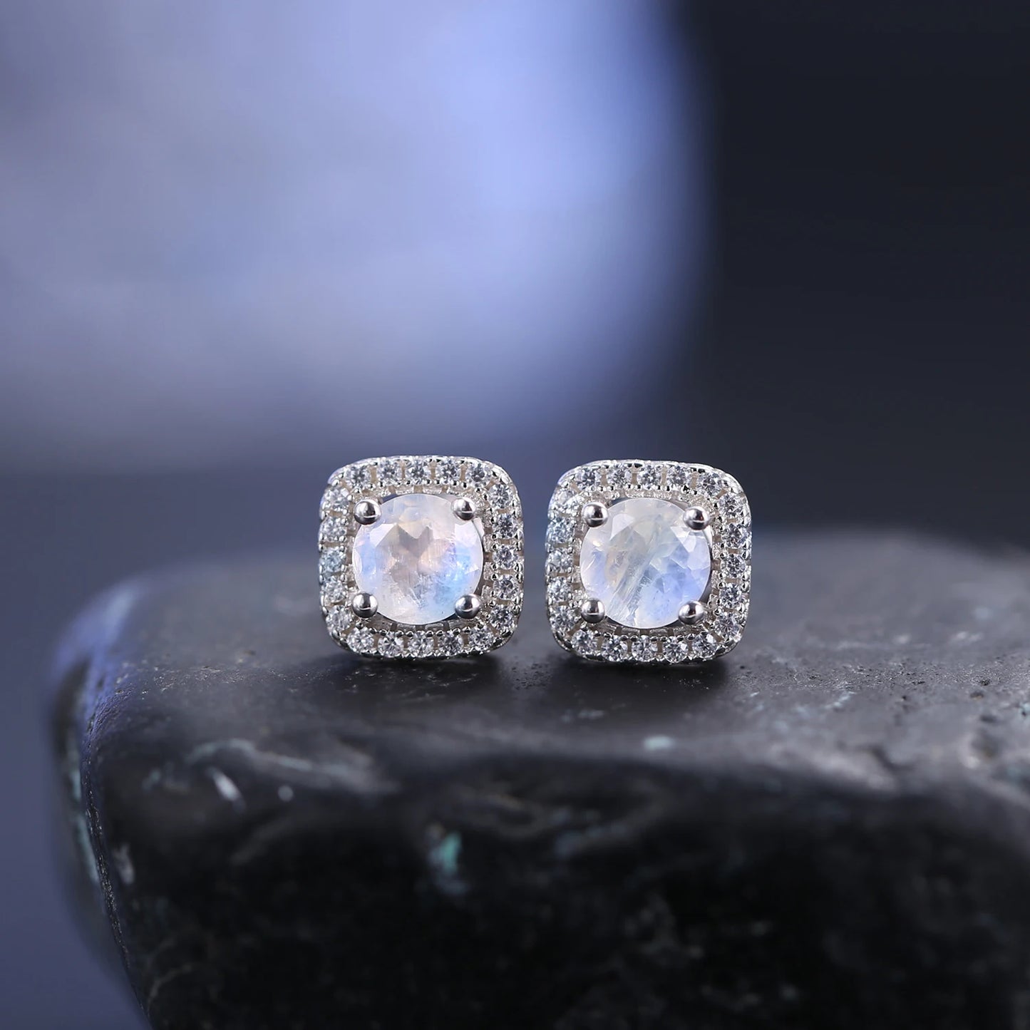 Dainty 5mm Moonstone Stud Earrings - June Birthstone - 925 Sterling Silver - Choosen Jewelry