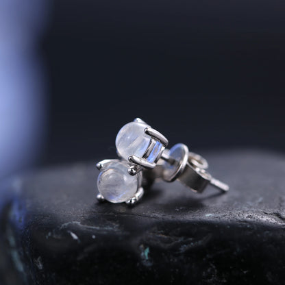 Choosen Jewelry: 5mm Natural Milky Blue Moonstone Sterling Silver Stud Earrings - June Birthstone