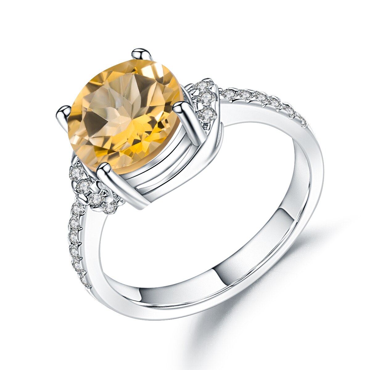 Round Cut Citrine Ring, 4 Prong Set in 925 Sterling Silver