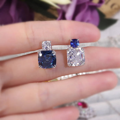 Sterling Silver Cushion Cut Blue CZ Diamond Stud Earrings - Choosen Jewelry