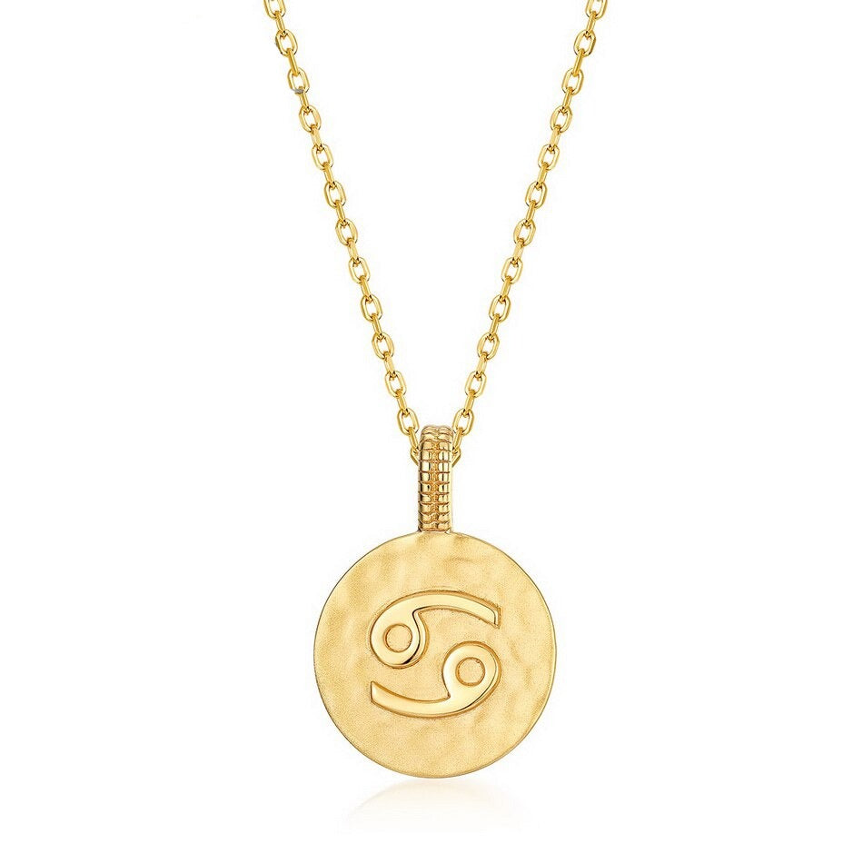 Zodiac Sign Coin Necklace, 12 Constellation Pendant, 10K Gold Plated