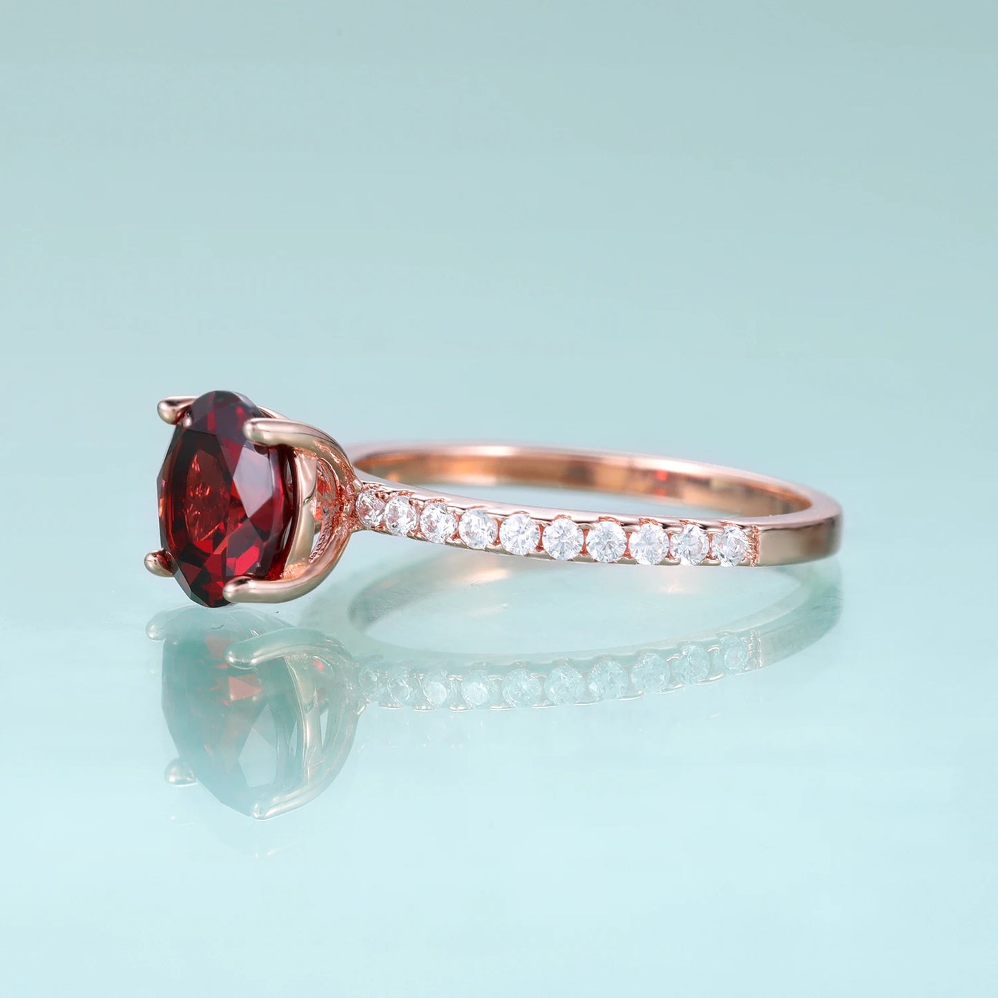 Choosen Jewelry: 8mm Red Garnet Engagement Ring with CZ Accents in 925 Sterling Silver