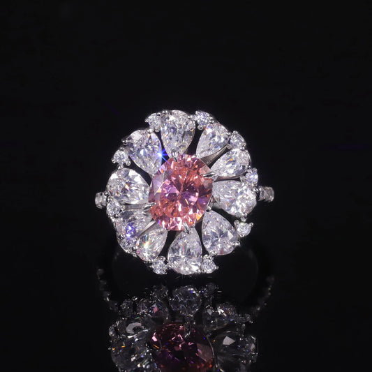 925 Sterling Silver Art Deco Ring - Choosen Jewelry Pink Zircon Wedding Band