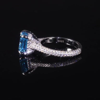 Aqua Blue Cushion CZ Engagement Ring - 925 Sterling Silver - Choosen Jewelry