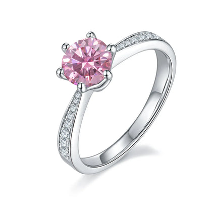 1-3 Ct Round Cut Pink Moissanite Pave Engagement Rings, 925 Sterling Silver