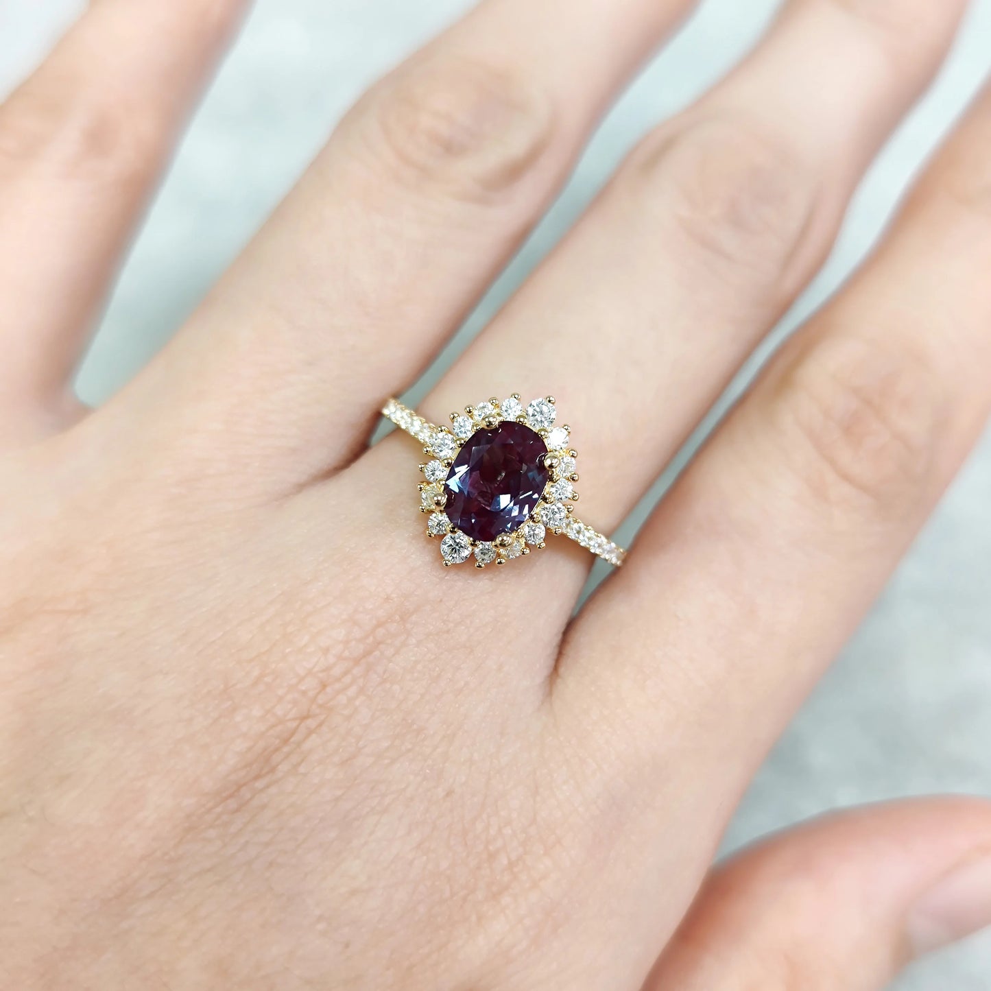 Oval Alexandrite Engagement Ring | Choosen Jewelry Sterling Silver Halo Bridal Ring