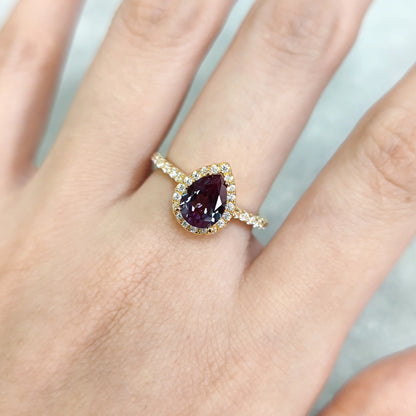 Pear-Shaped Lab Alexandrite Engagement Ring in Sterling Silver - Choosen Jewelry