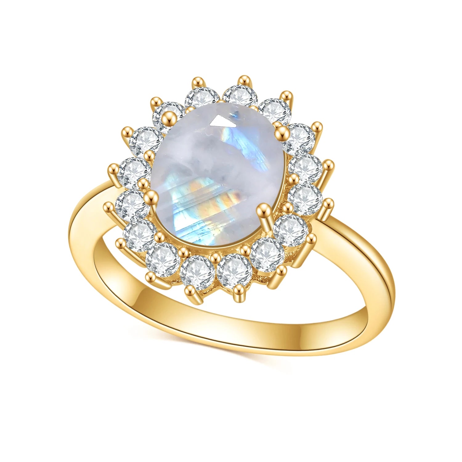 Choosen Jewelry Sterling Silver Milky Blue Moonstone Engagement Ring with CZ Accents