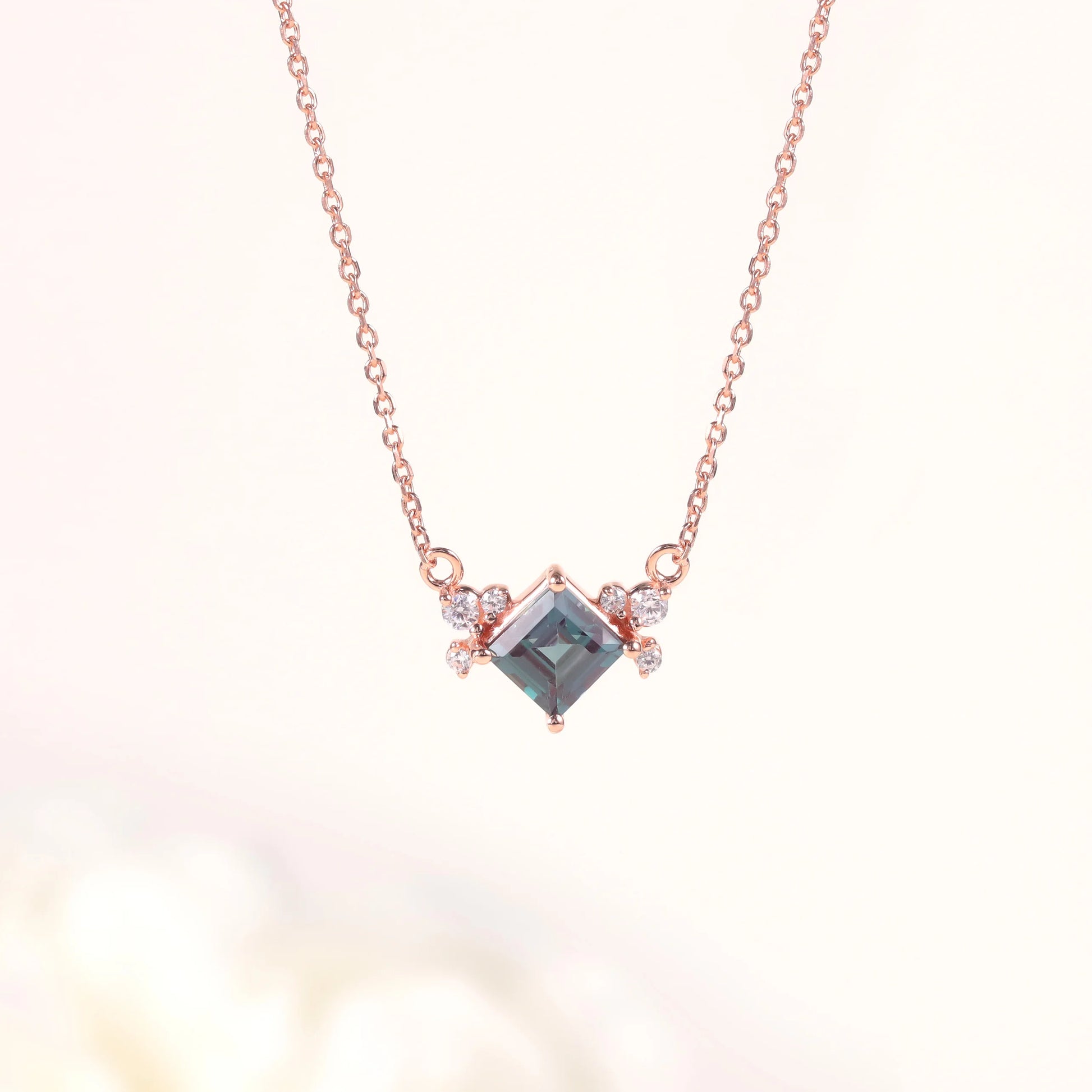 Color Change Lab Alexandrite Square Pendant Necklace | 925 Sterling Silver | Choosen Jewelry