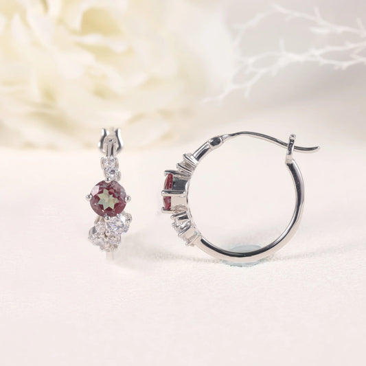 Sterling Silver Lab Alexandrite Hoop Earrings - June Birthstone Jewelry by Choosen