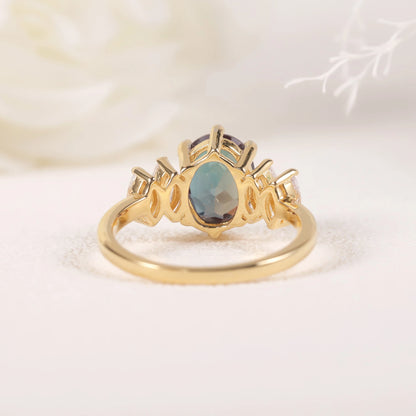 Color-Changing Lab Alexandrite Engagement Ring | 14K Gold Plated Sterling Silver | Choosen Jewelry