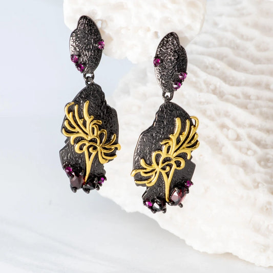 925 Sterling Silver Garnet Flower Drop Earrings | Choosen Jewelry