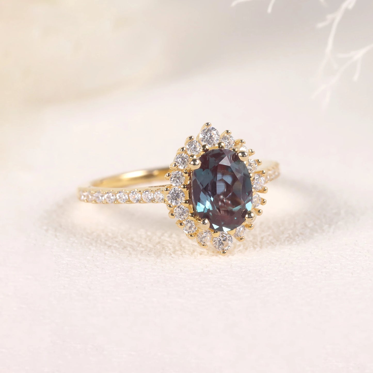 Oval Alexandrite Engagement Ring | Choosen Jewelry Sterling Silver Halo Bridal Ring