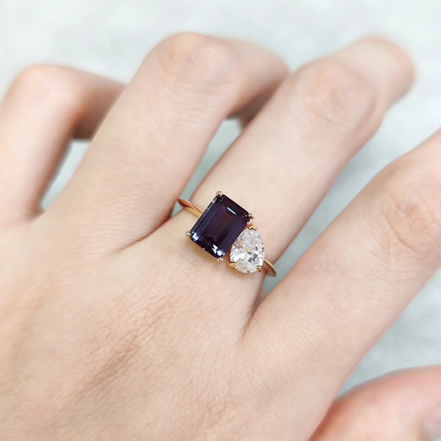 Choosen Jewelry: Color-Changing Alexandrite Teardrop Engagement Ring in Sterling Silver