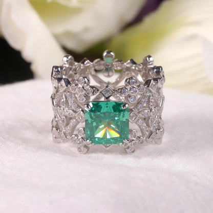 Vintage Paraiba Green CZ Ring - 925 Sterling Silver Antique-Style Wedding Band by Choosen Jewelry