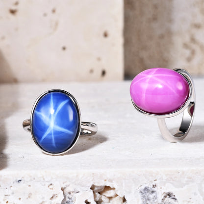 Choosen Jewelry Lab Blue Lindy Star Sapphire Cocktail Ring in 925 Sterling Silver