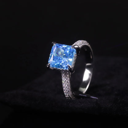 Aqua Blue Cushion CZ Engagement Ring - 925 Sterling Silver - Choosen Jewelry