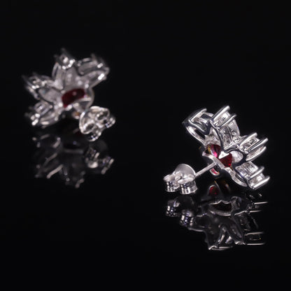 Vintage Palm Leaf Ruby Stud Earrings - 925 Sterling Silver - Choosen Jewelry