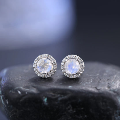 Choosen Jewelry 925 Sterling Silver Minimalist 5mm Milky Blue Moonstone Stud Earrings - June Birthstone