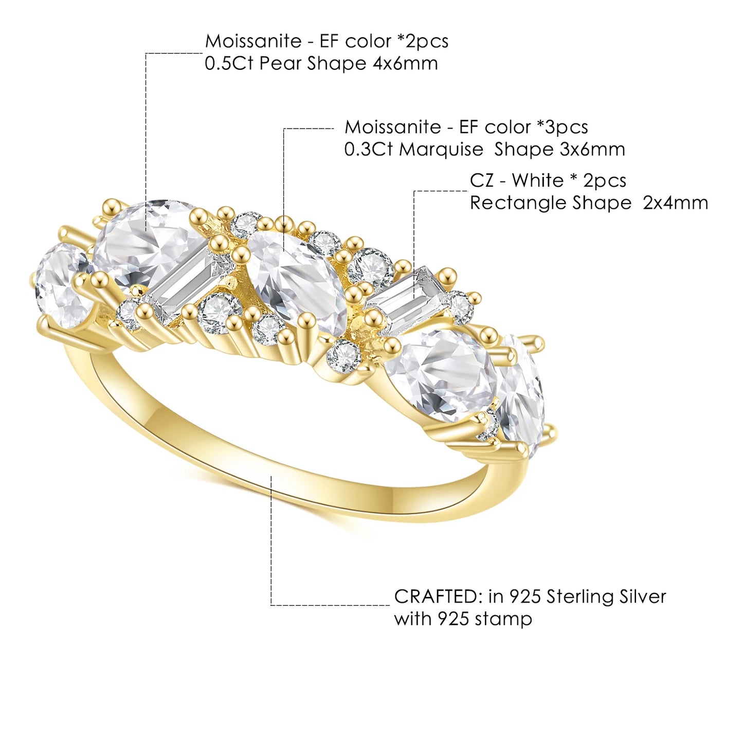 Choosen Jewelry: Moissanite Wedding Band Ring in 925 Sterling Silver, Gold Plated