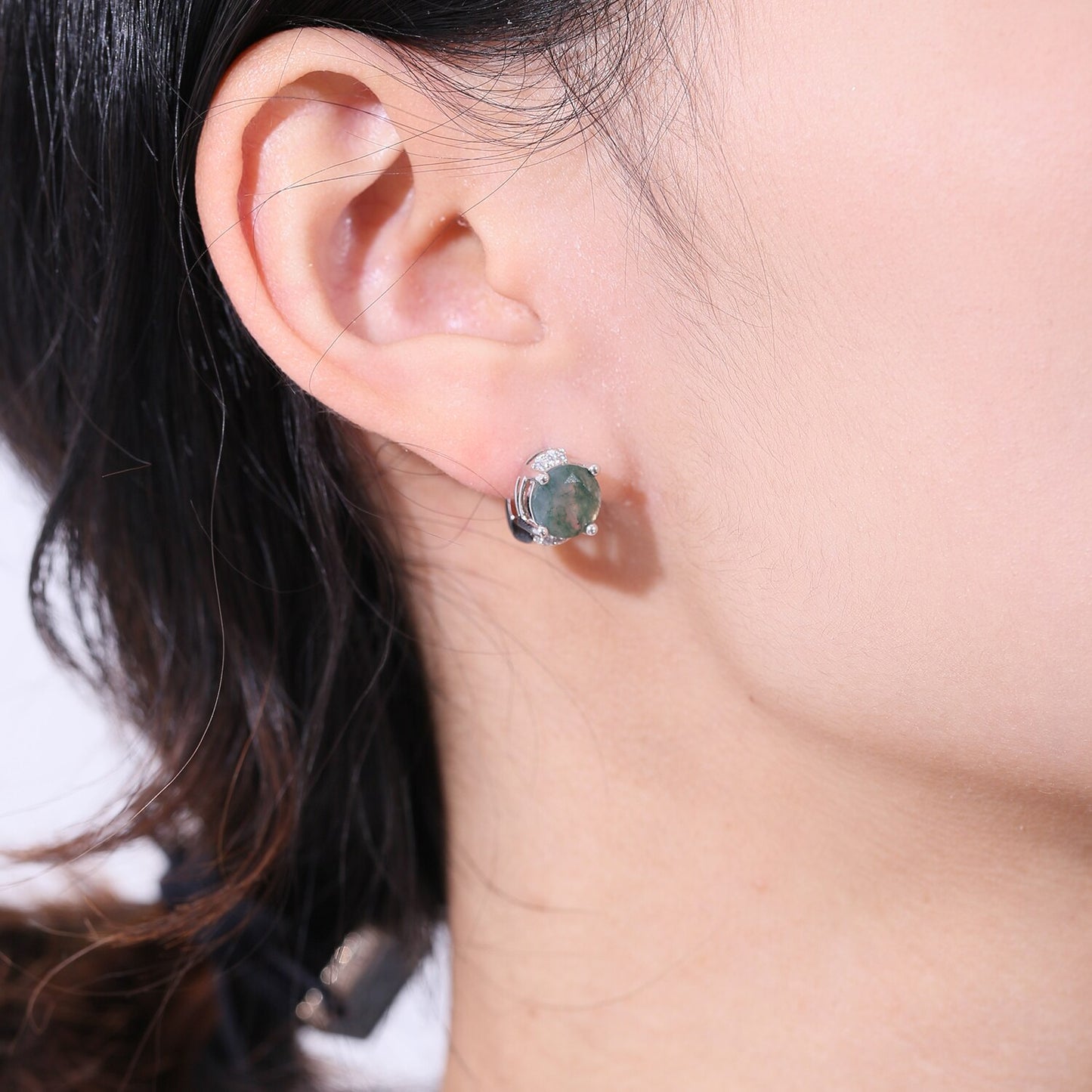 moss agate silver earrings