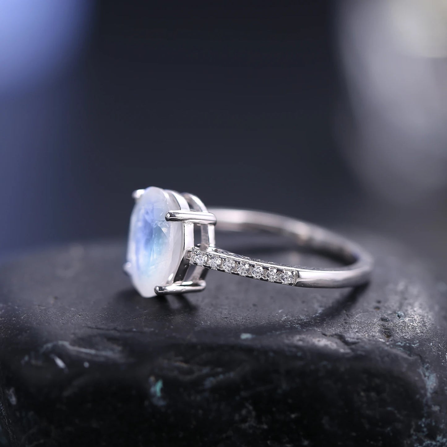 Elegant 8x10mm Moonstone Engagement Ring for Women, Promise Bridal Jewelry in 925 Sterling Silver, Perfect Gift for Her, Milky Blue Stone