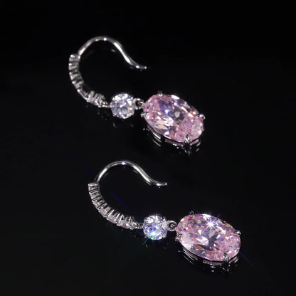 Choosen Jewelry: Pink CZ Diamond Drop Earrings in 925 Sterling Silver, White Gold Plated