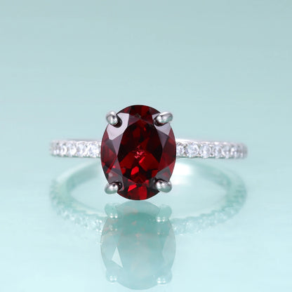 Vintage Oval Garnet Engagement Ring - Sterling Silver Rose Gold Plated - Choosen Jewelry