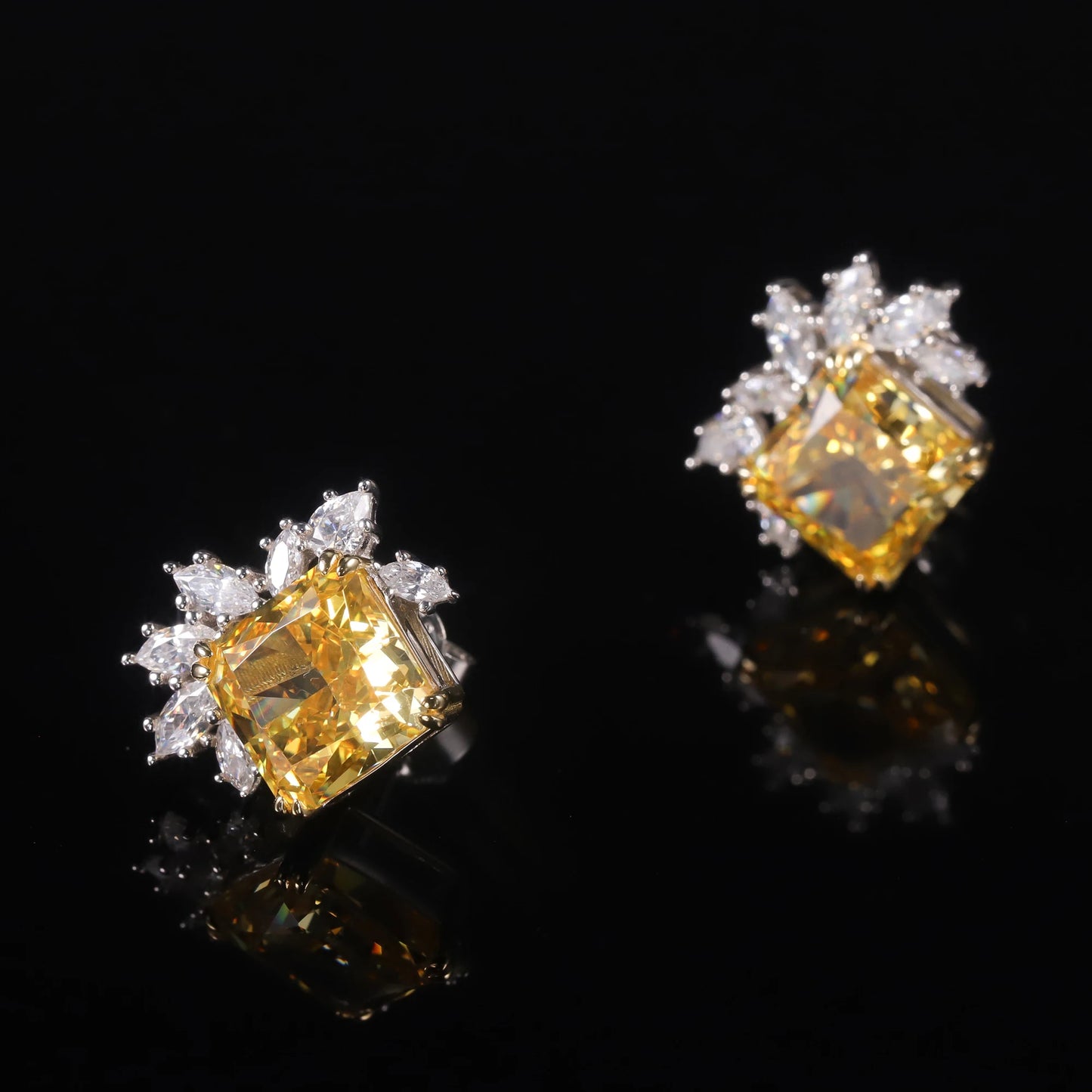 Choosen Jewelry: Vintage-Style Yellow CZ Stud Earrings in 925 Sterling Silver