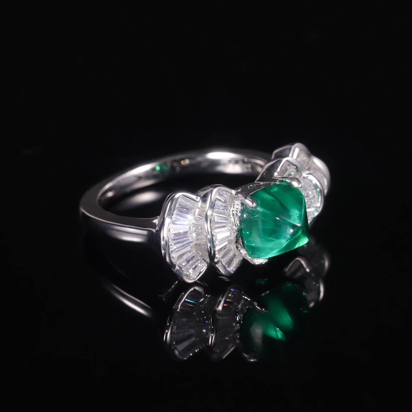 Art Deco Emerald Wedding Ring - Sterling Silver Vintage Style by Choosen Jewelry