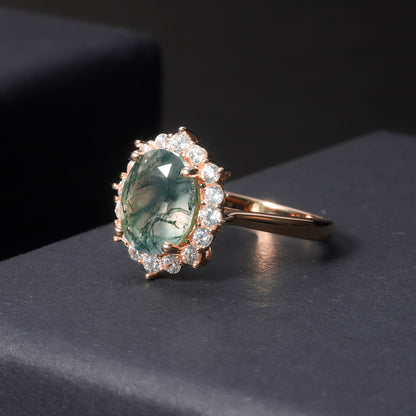 Moss Agate Gemstone Ring in 925 Sterling Silver