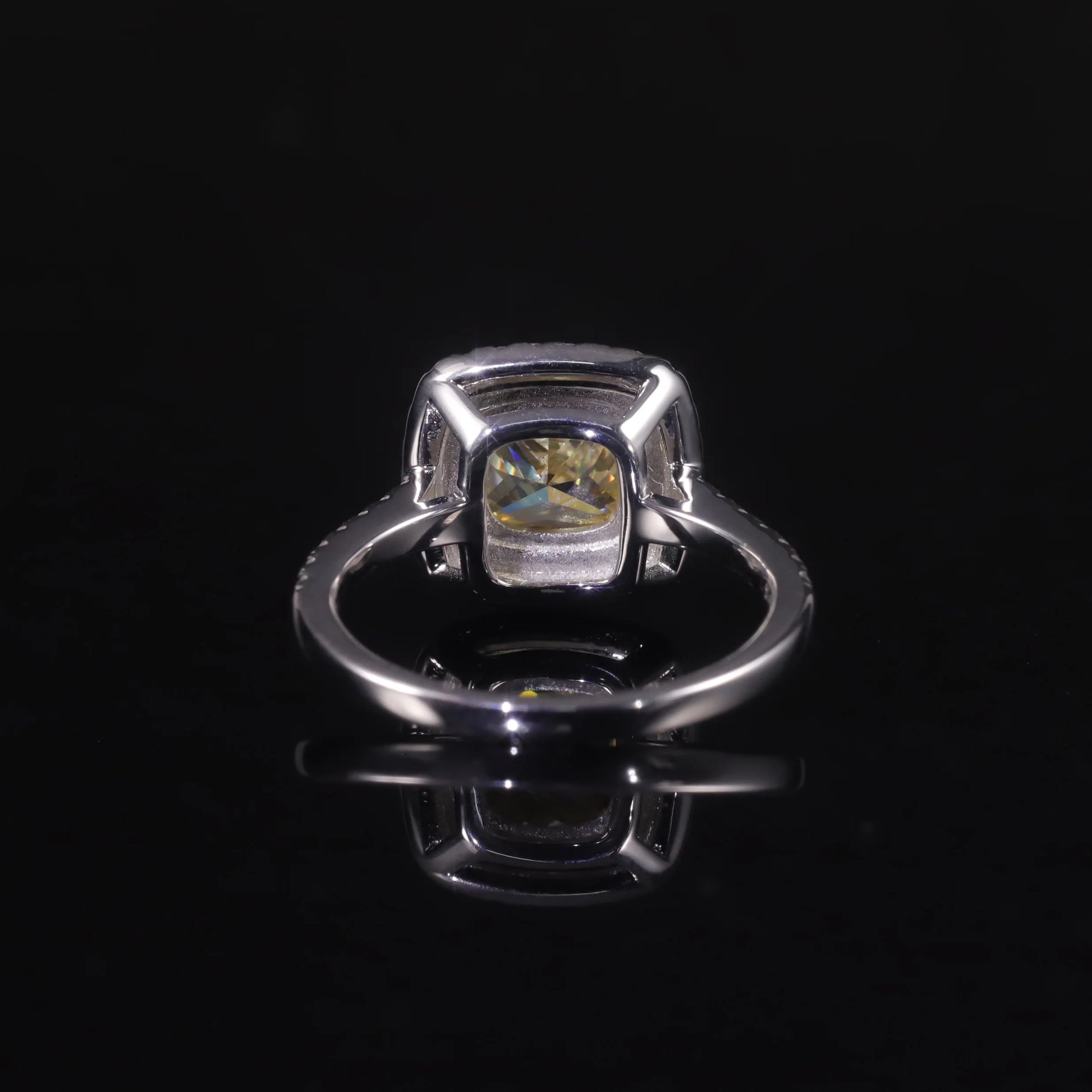 Choosen Jewelry: 8mm Cushion Yellow CZ Halo Engagement Ring in 925 Sterling Silver