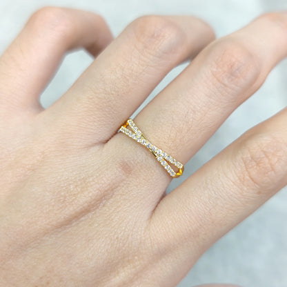 14K Gold Moissanite Criss-Cross Ring | Choosen Jewelry Sterling Silver Half Eternity Band