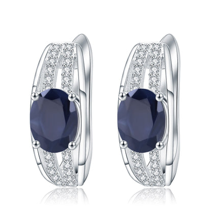 Oval Cut Sapphire Lever Back Stud Earrings in 925 Sterling Silver