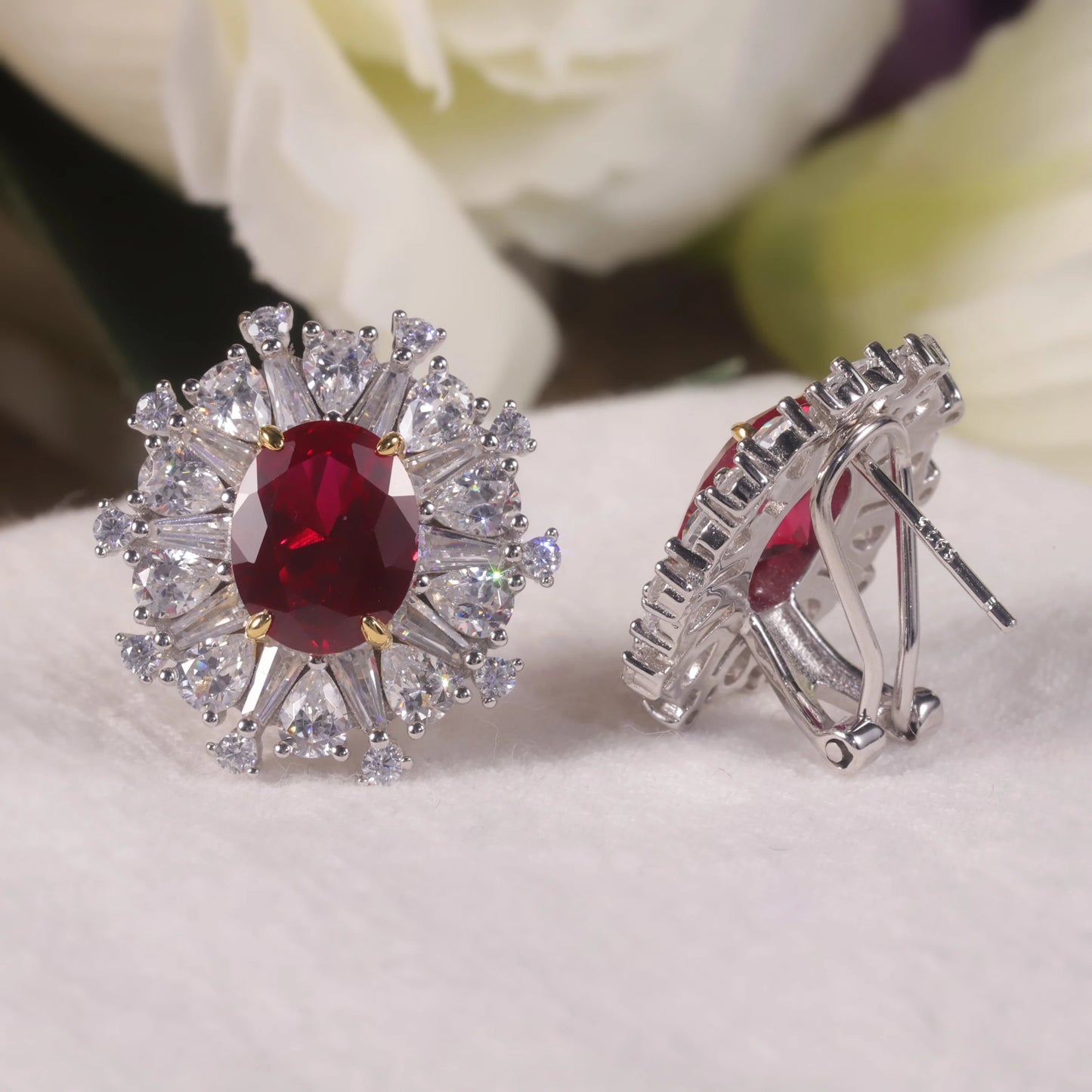 Sterling Silver Ruby Stud Earrings - July Birthstone Bridal Jewelry by Choosen