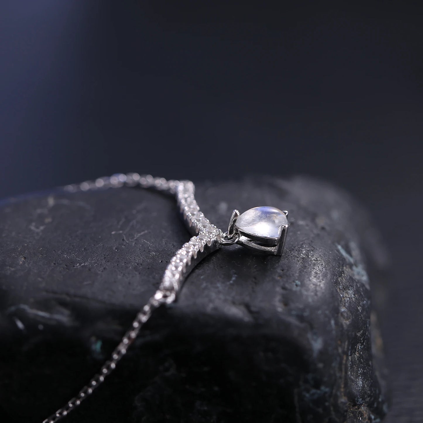 June Birthstone Moonstone V Shape Necklace - 925 Sterling Silver Pendant by Choosen Jewelry